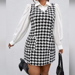 Houndstooth Print Sleeveless Dress Without Blouse